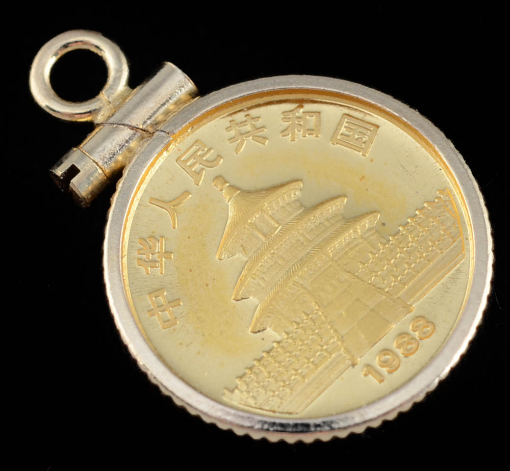 24K "1988" Gold Panda 5 Yuan Coin with 14K Gold Bezel Frame