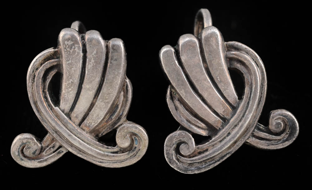 Vintage Margot de Taxco Signed Mexican Sterling Silver Necklace and Earrings Set