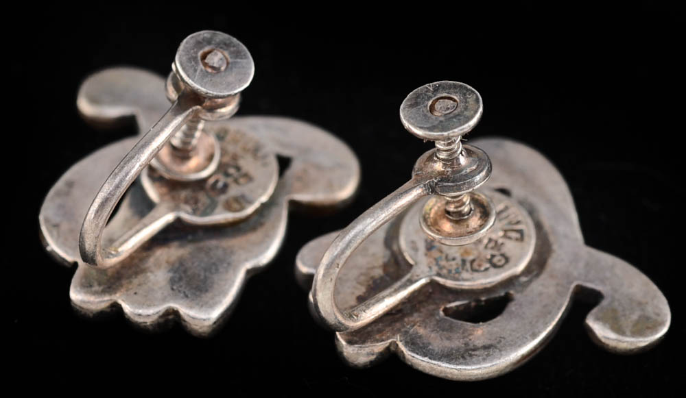 Vintage Margot de Taxco Signed Mexican Sterling Silver Necklace and Earrings Set