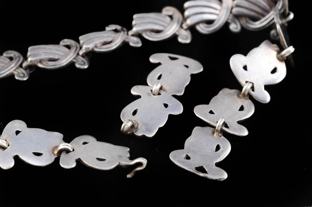 Vintage Margot de Taxco Signed Mexican Sterling Silver Necklace and Earrings Set