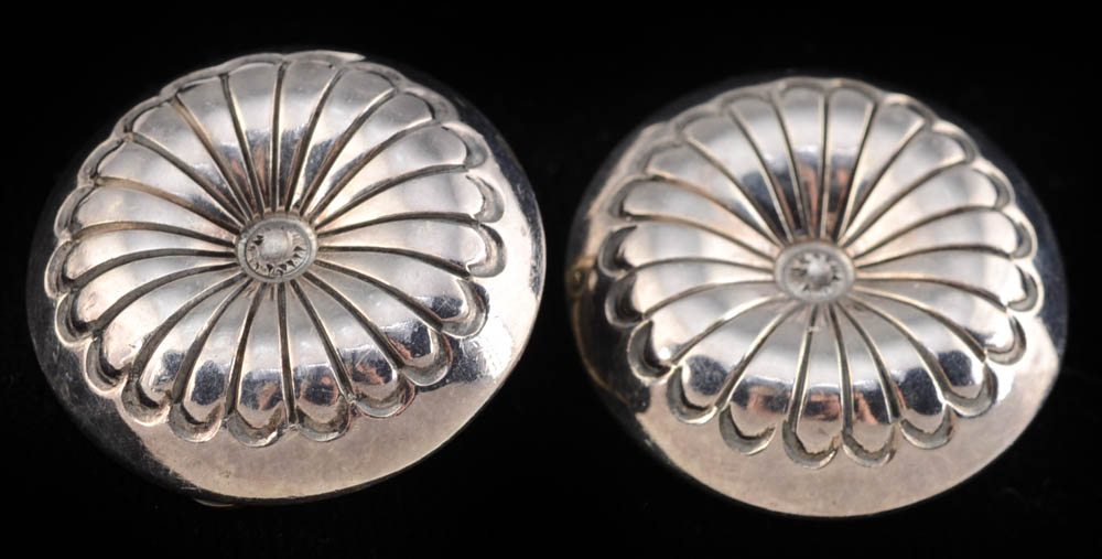 Four Pairs of Vintage Sterling Silver Clip-on Earrings Including Taxco