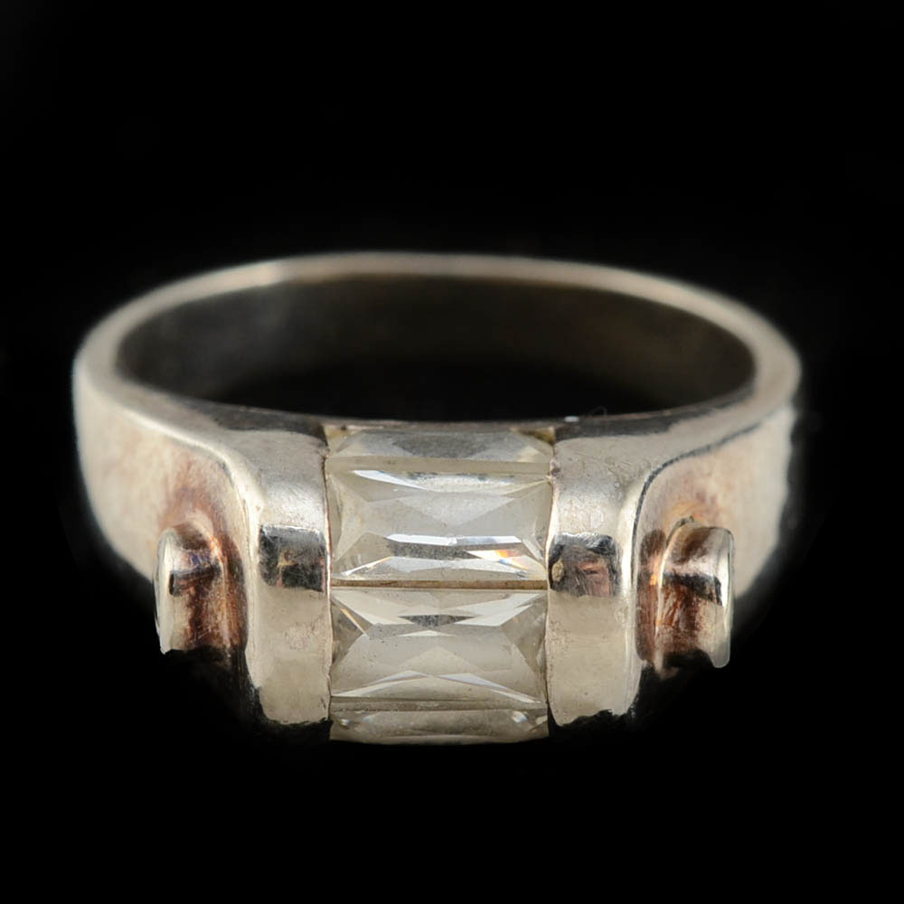 Sterling Silver Ring with Clear Stones