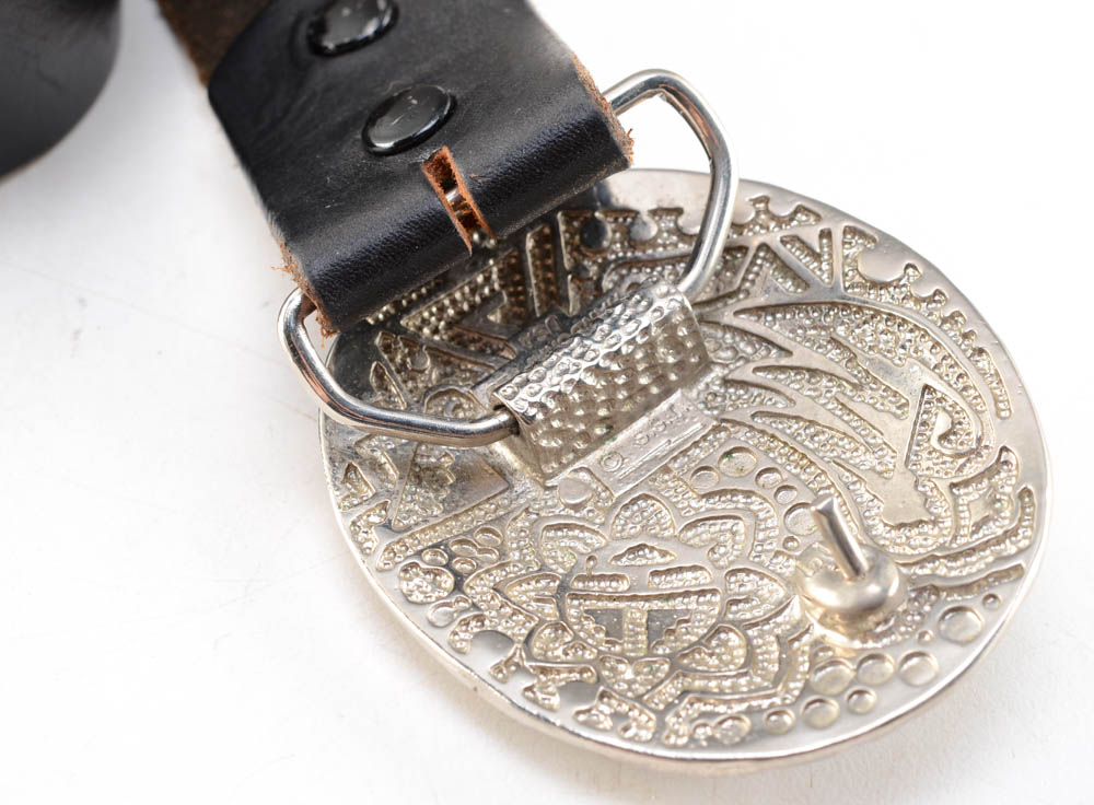 Southwestern S.S.I. Eagle Belt Buckle with Turquoise and Red Coral and a Black Leather Belt