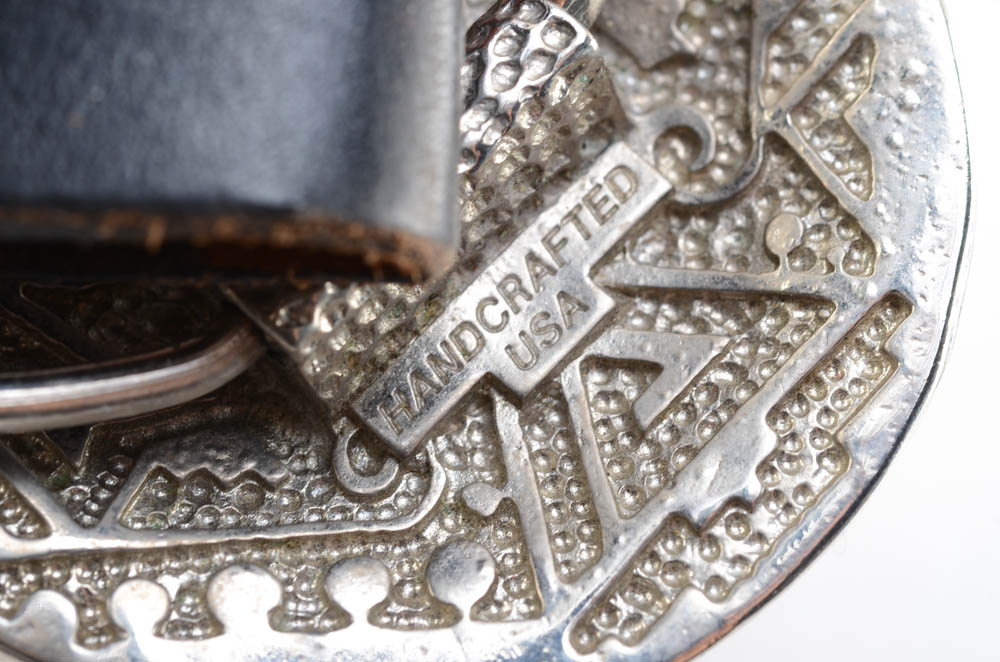 Southwestern S.S.I. Eagle Belt Buckle with Turquoise and Red Coral and a Black Leather Belt