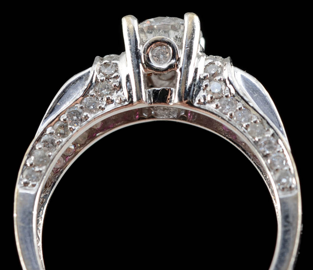 14K White Gold Diamond and Ruby Engagement Ring