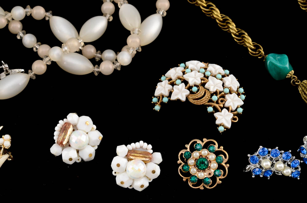 Group of Vintage Costume Jewelry and Scarf