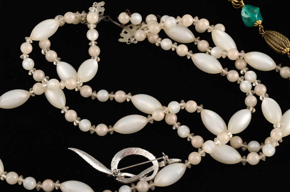 Group of Vintage Costume Jewelry and Scarf