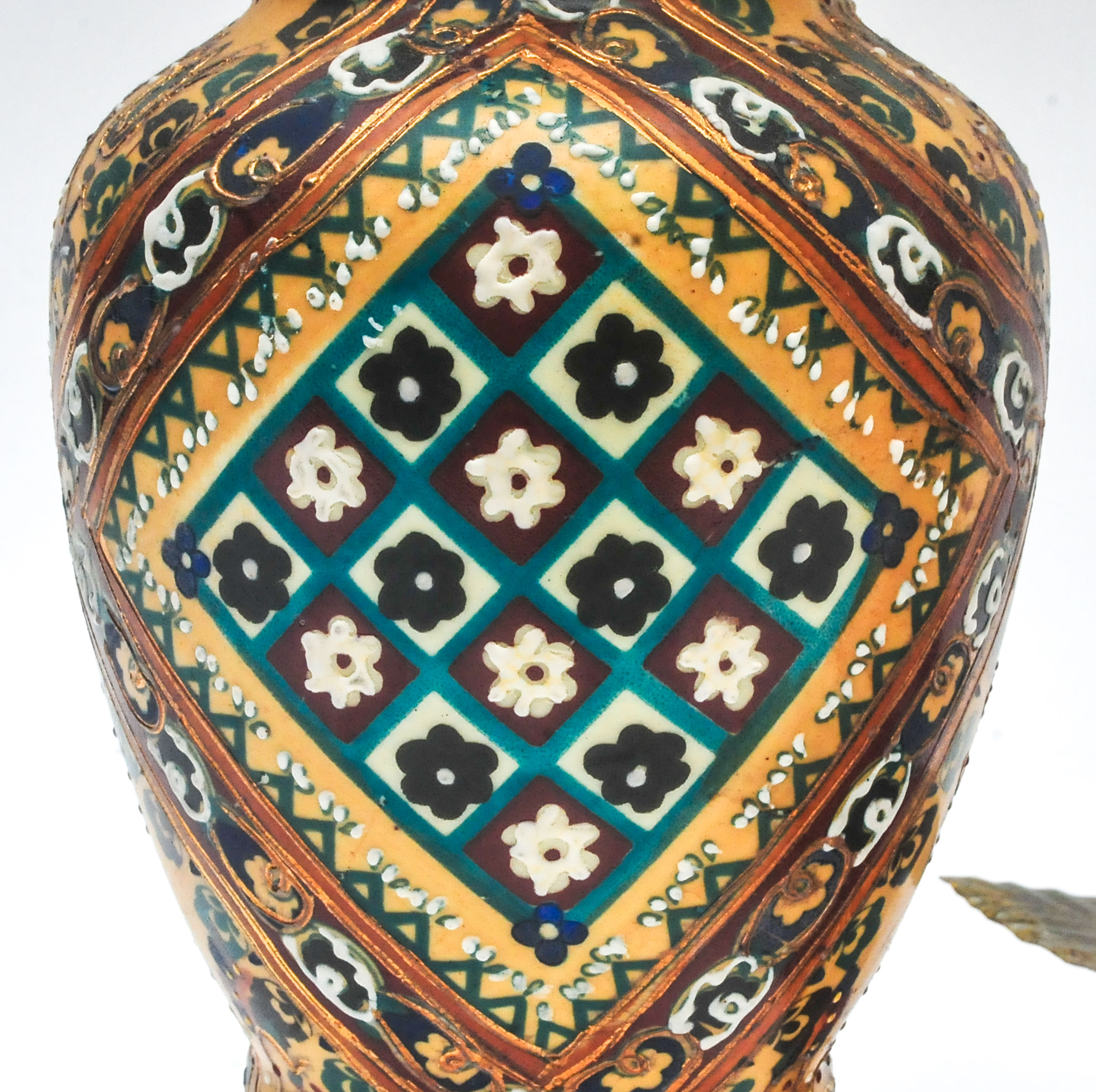 Pair of Asian Urn Vases and Copper Tree Sculpture