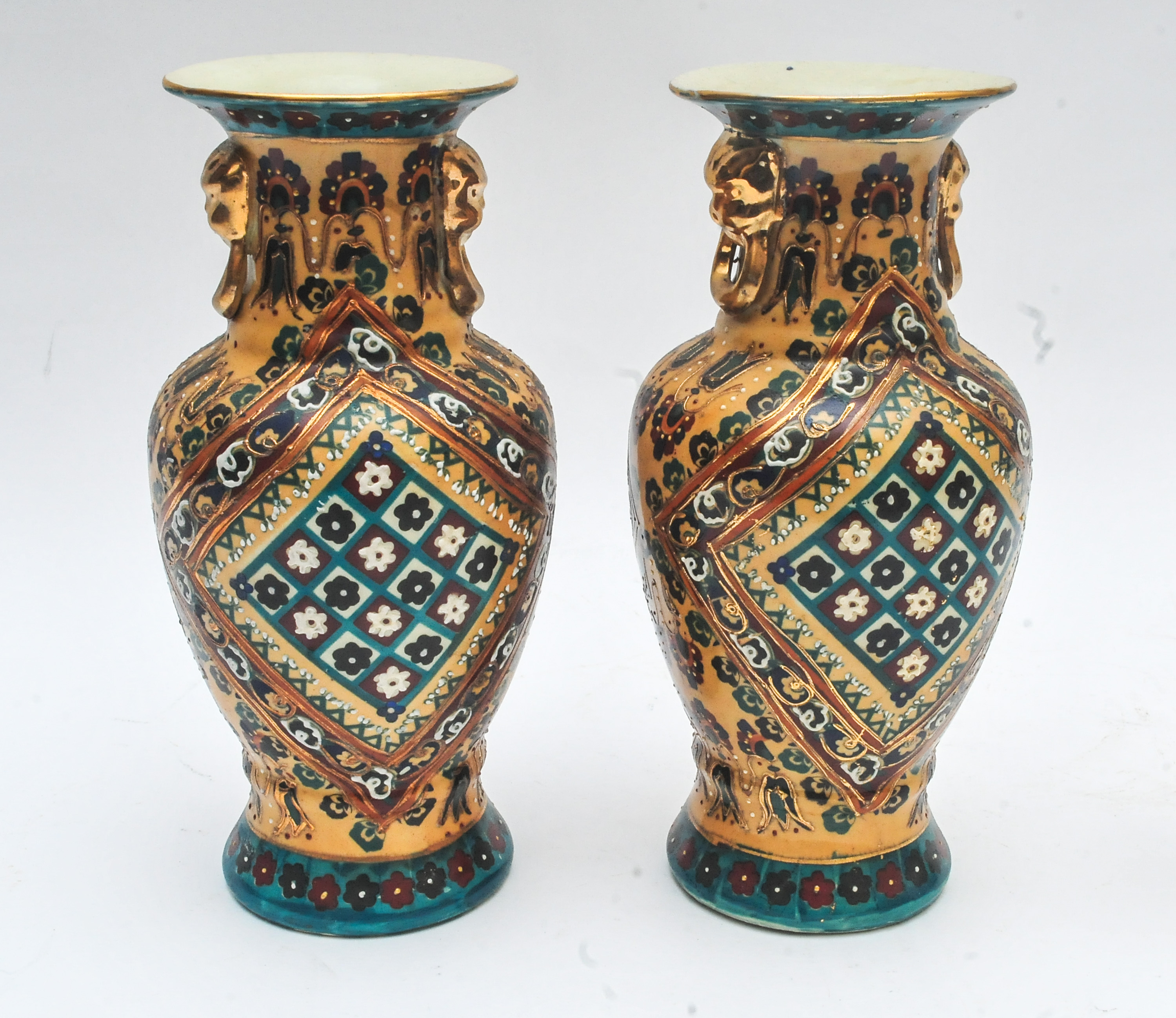 Pair of Asian Urn Vases and Copper Tree Sculpture
