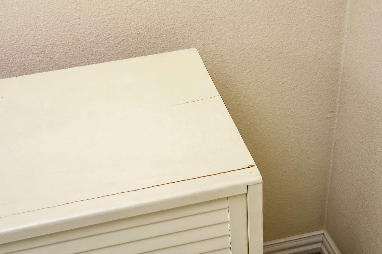White Wooden Mid Century Louvered Cabinet