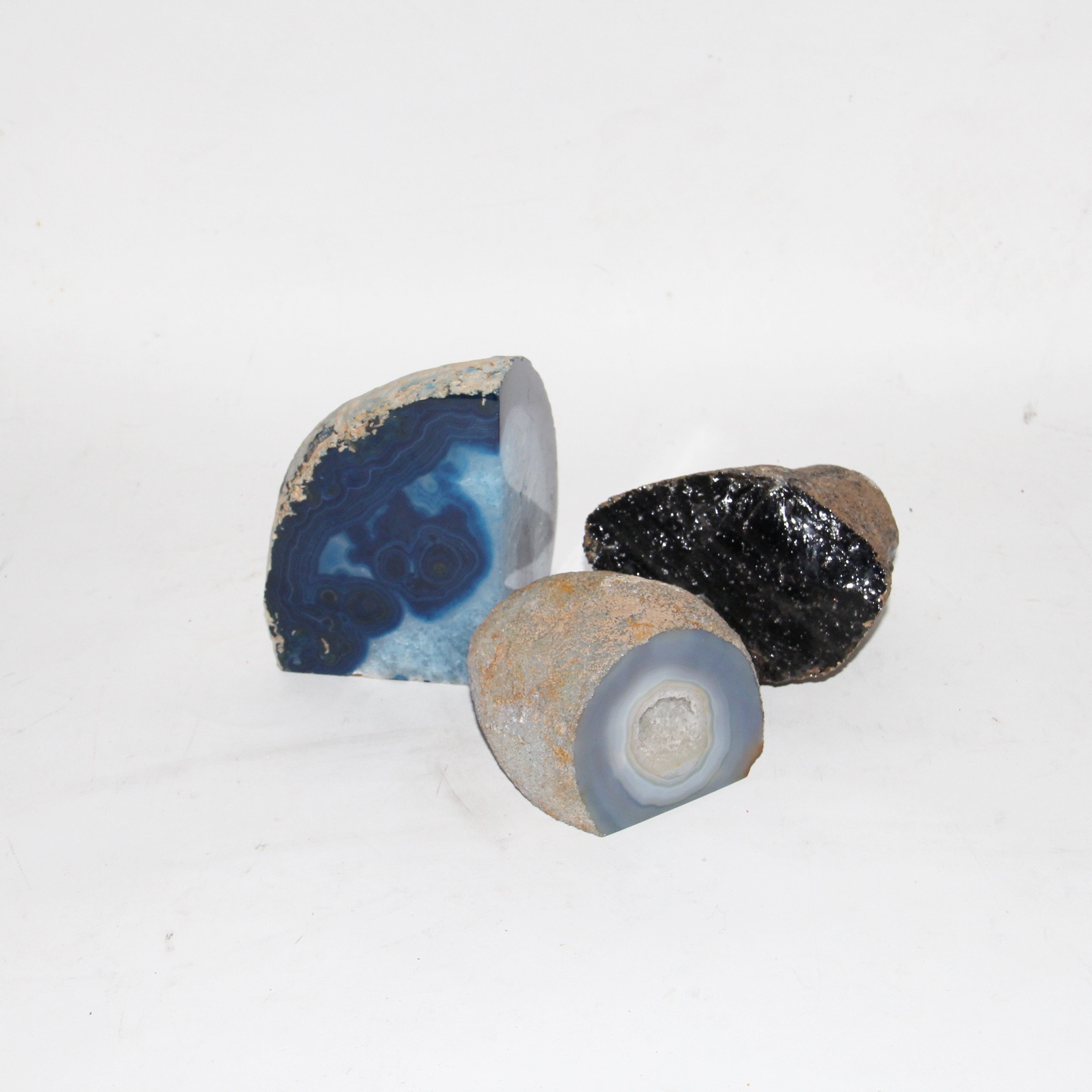 Pair of Geodes and Painted Stone
