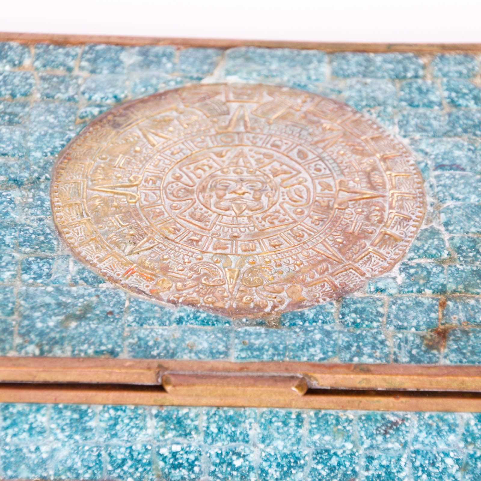 Brass Cigarette Box with Inlaid Stone