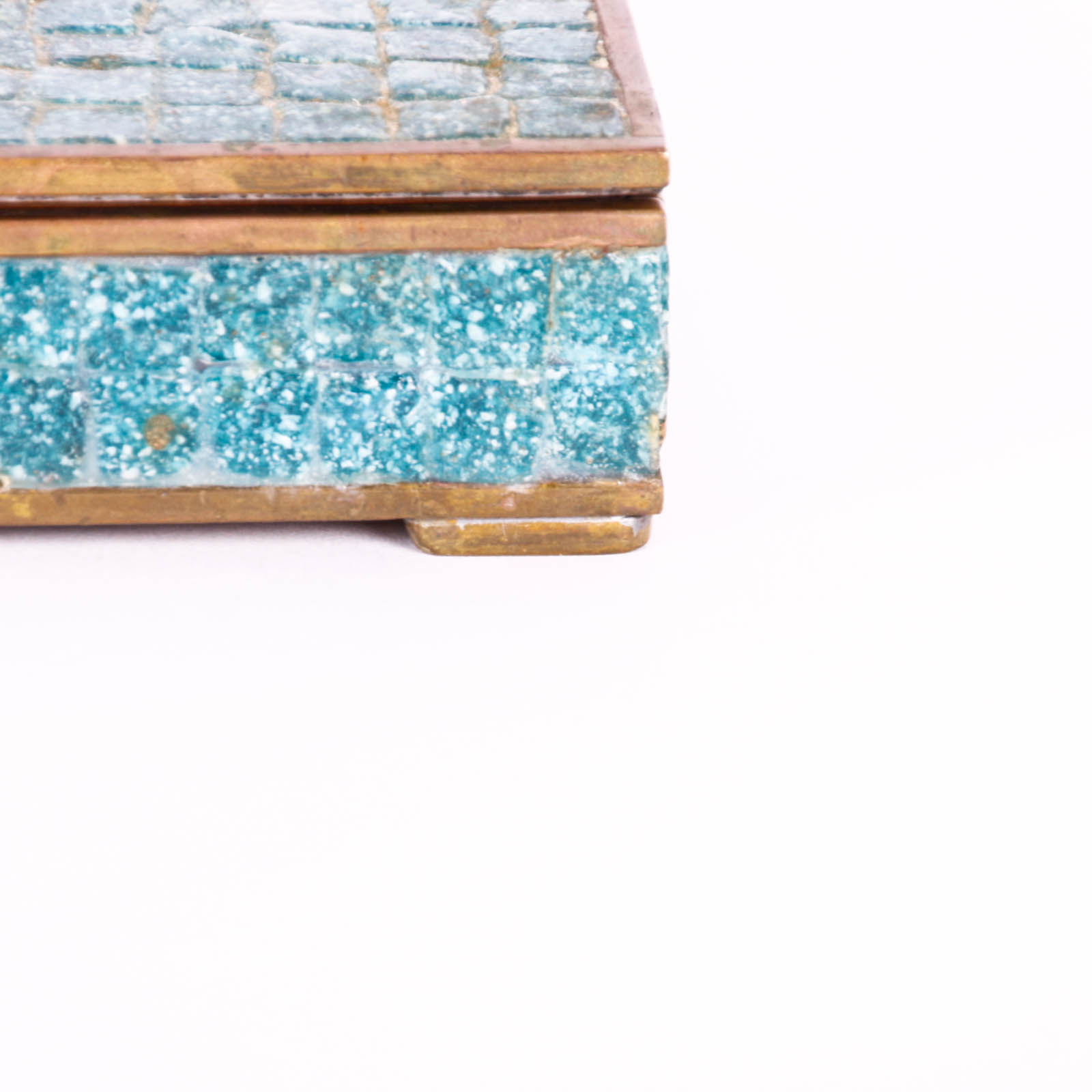 Brass Cigarette Box with Inlaid Stone