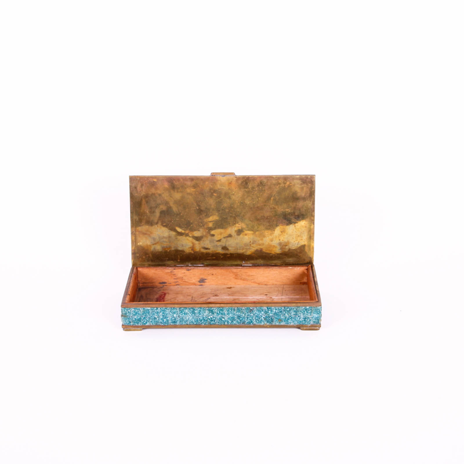 Brass Cigarette Box with Inlaid Stone