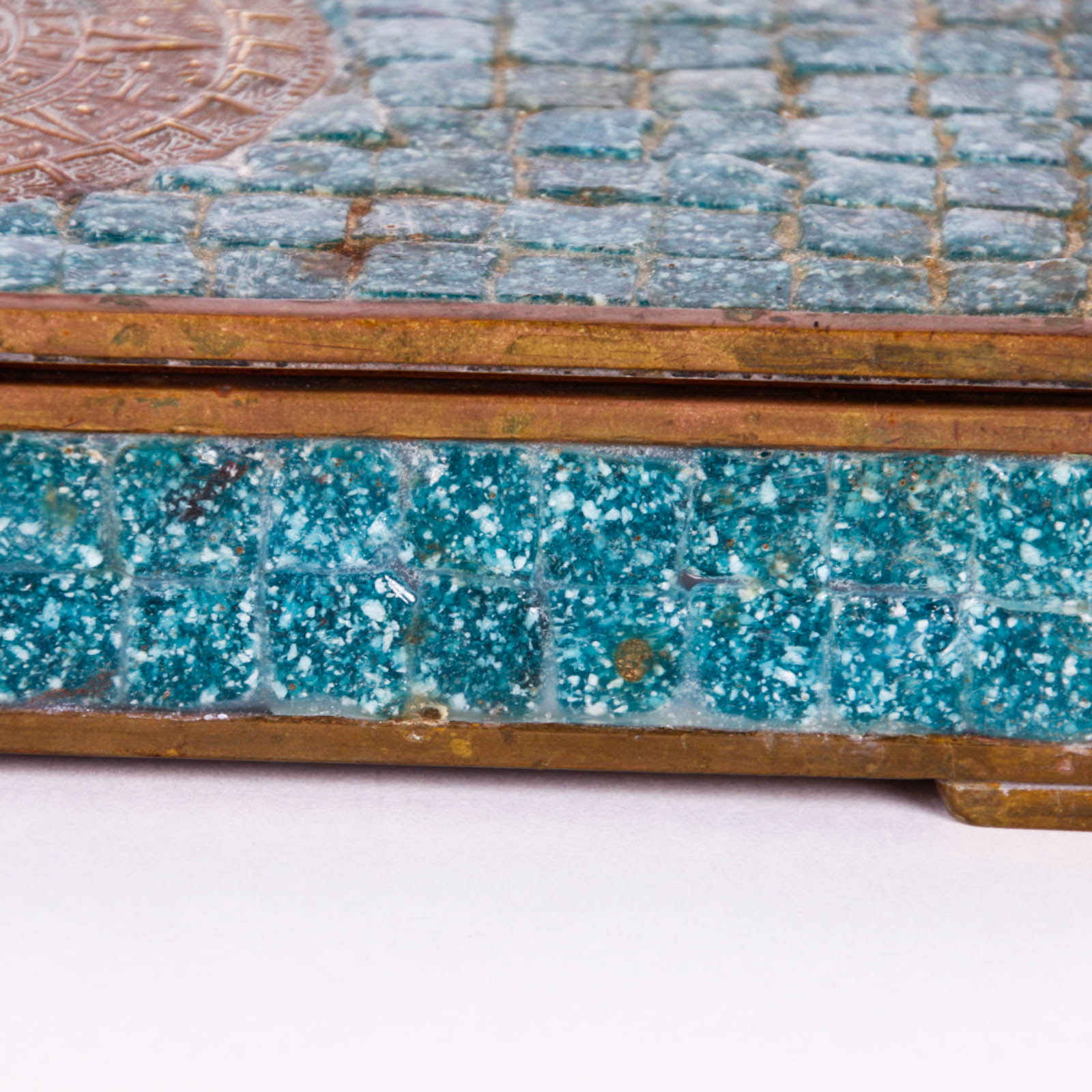 Brass Cigarette Box with Inlaid Stone