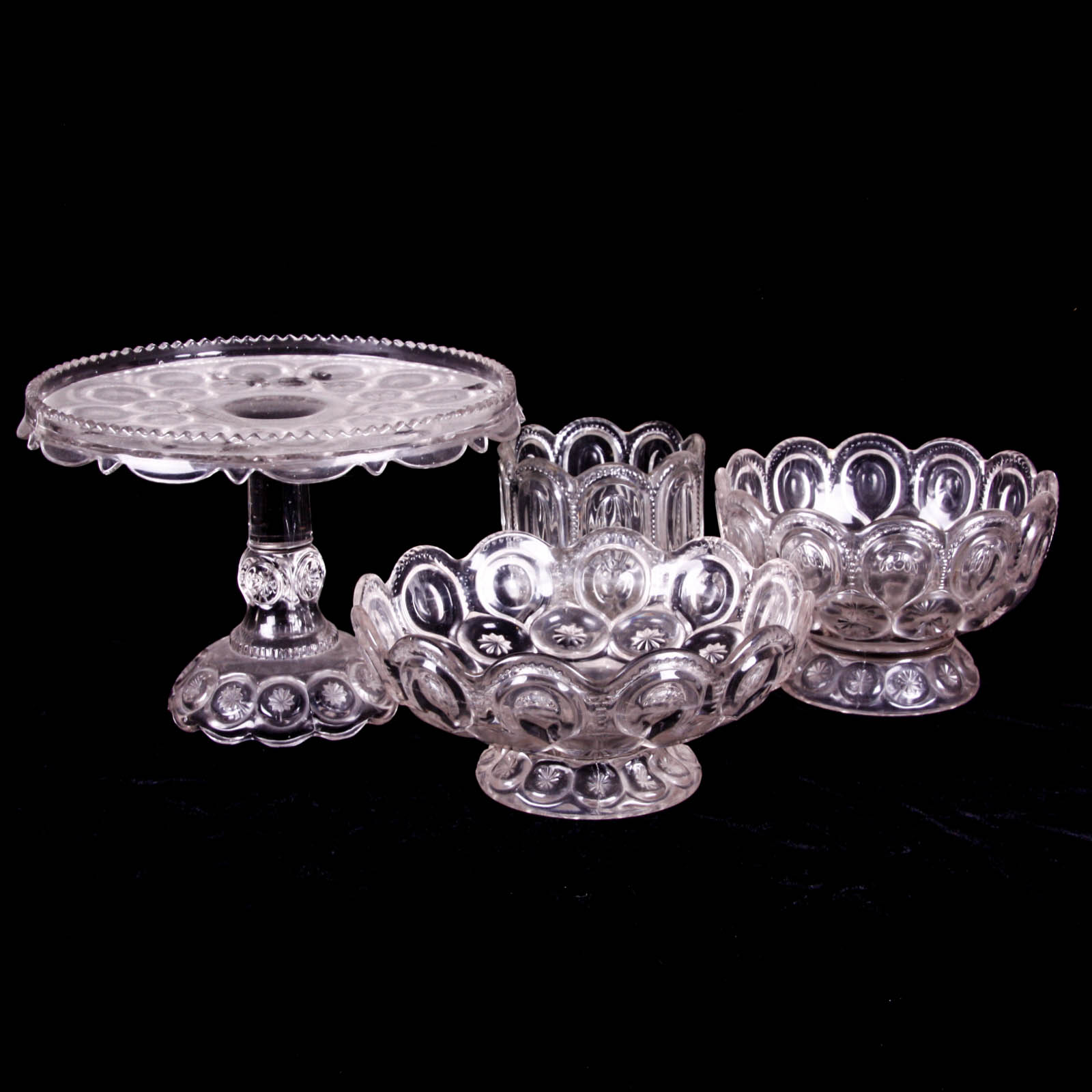 Moon and Star Clear Depression Glass Footed Dishes