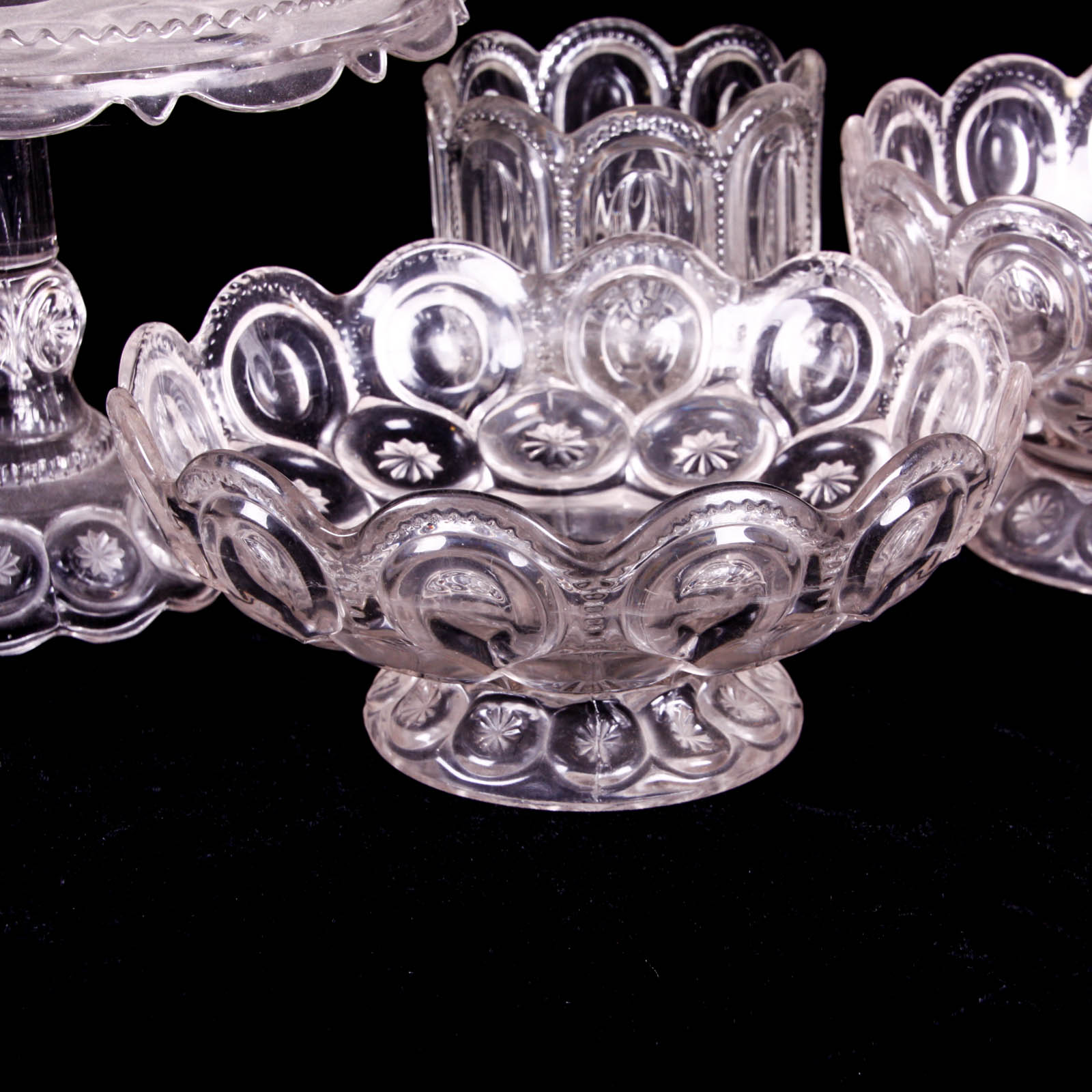 Moon and Star Clear Depression Glass Footed Dishes