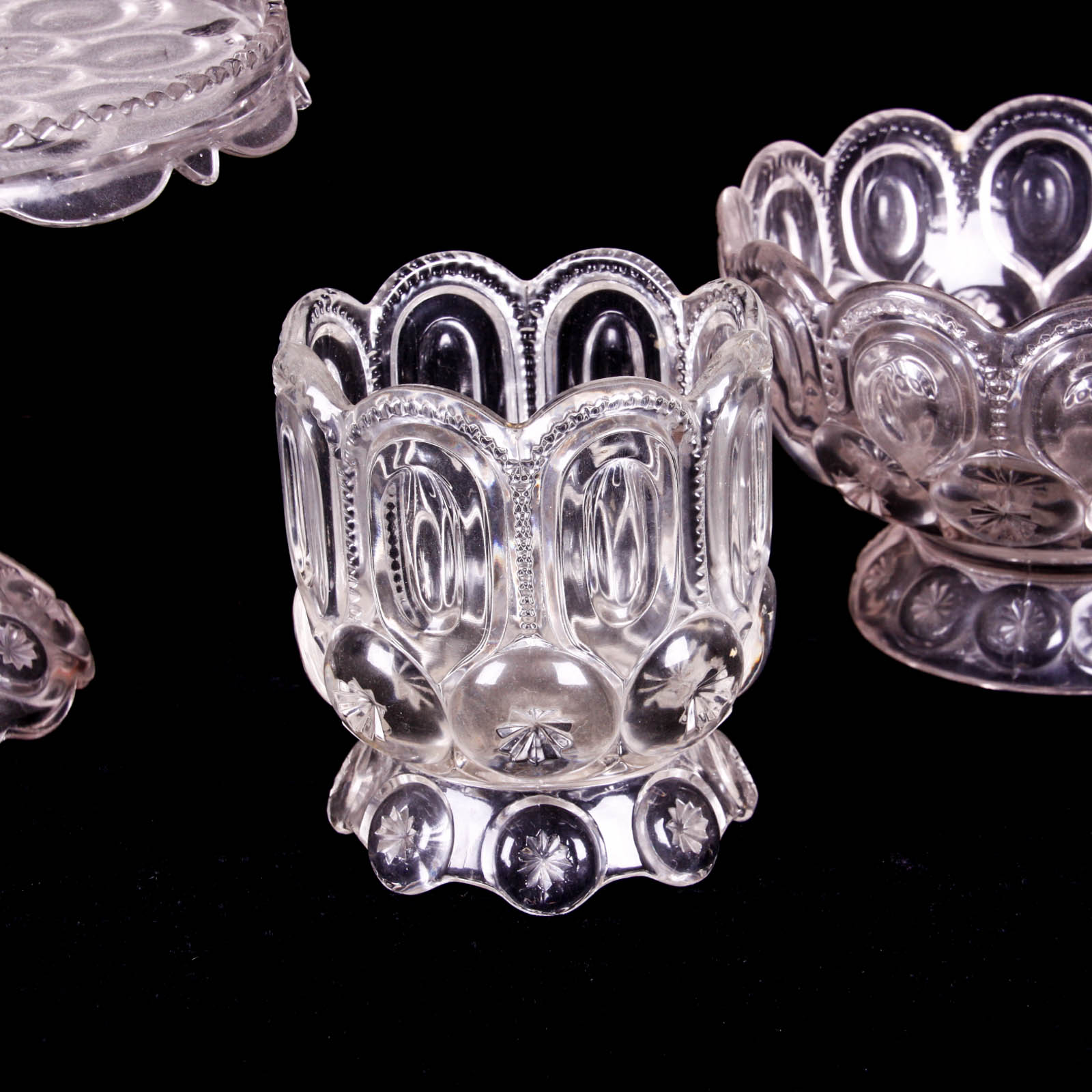 Moon and Star Clear Depression Glass Footed Dishes