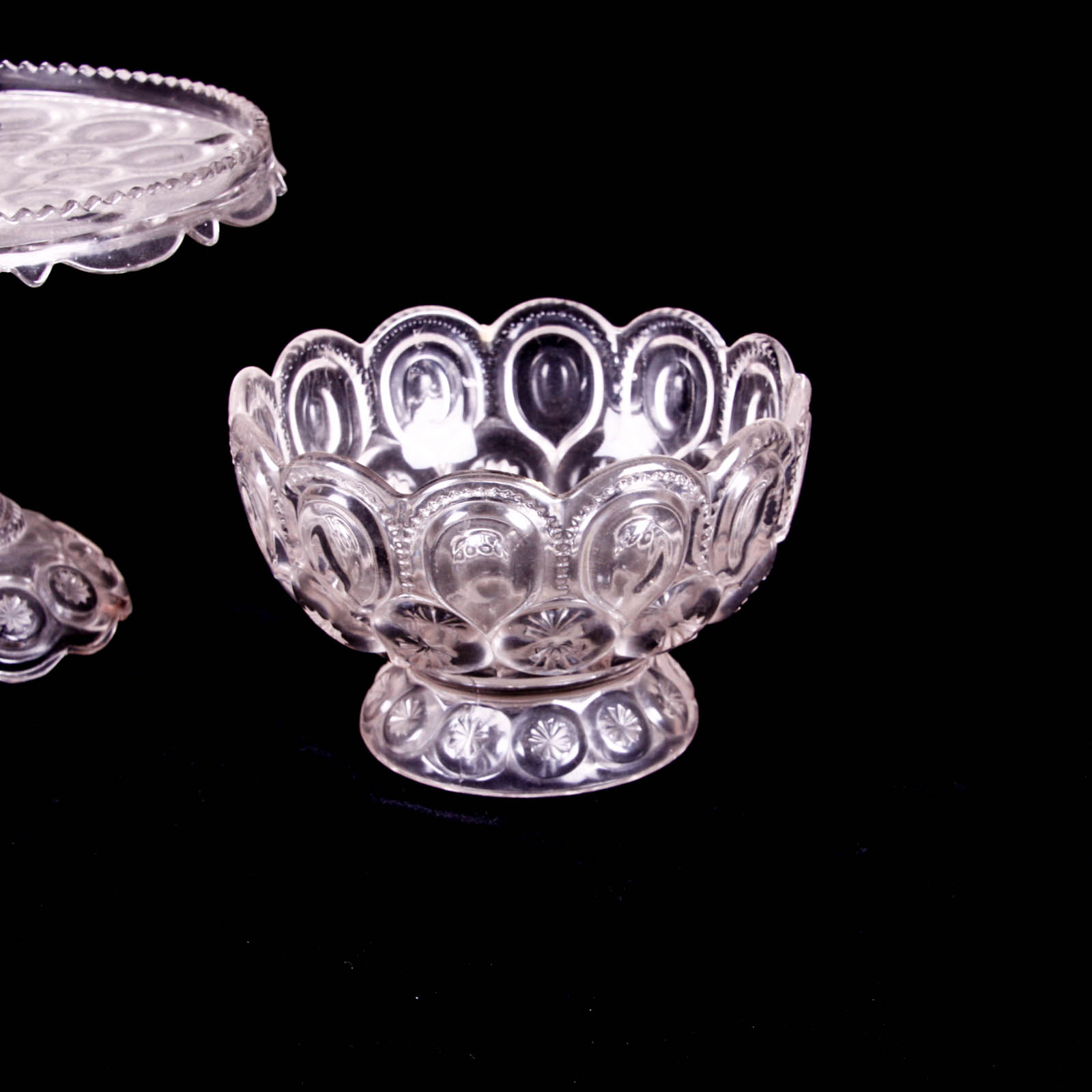 Moon and Star Clear Depression Glass Footed Dishes