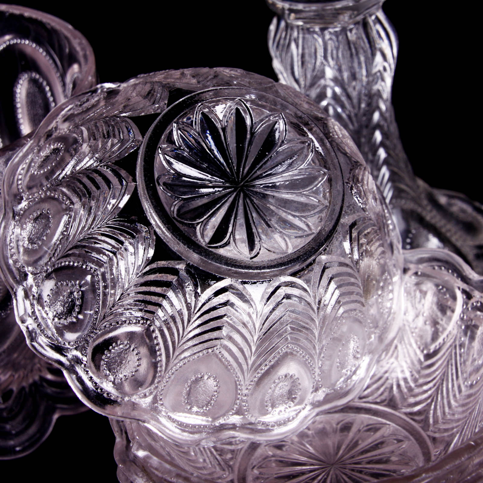 Peacock Feather Clear Depression Glass