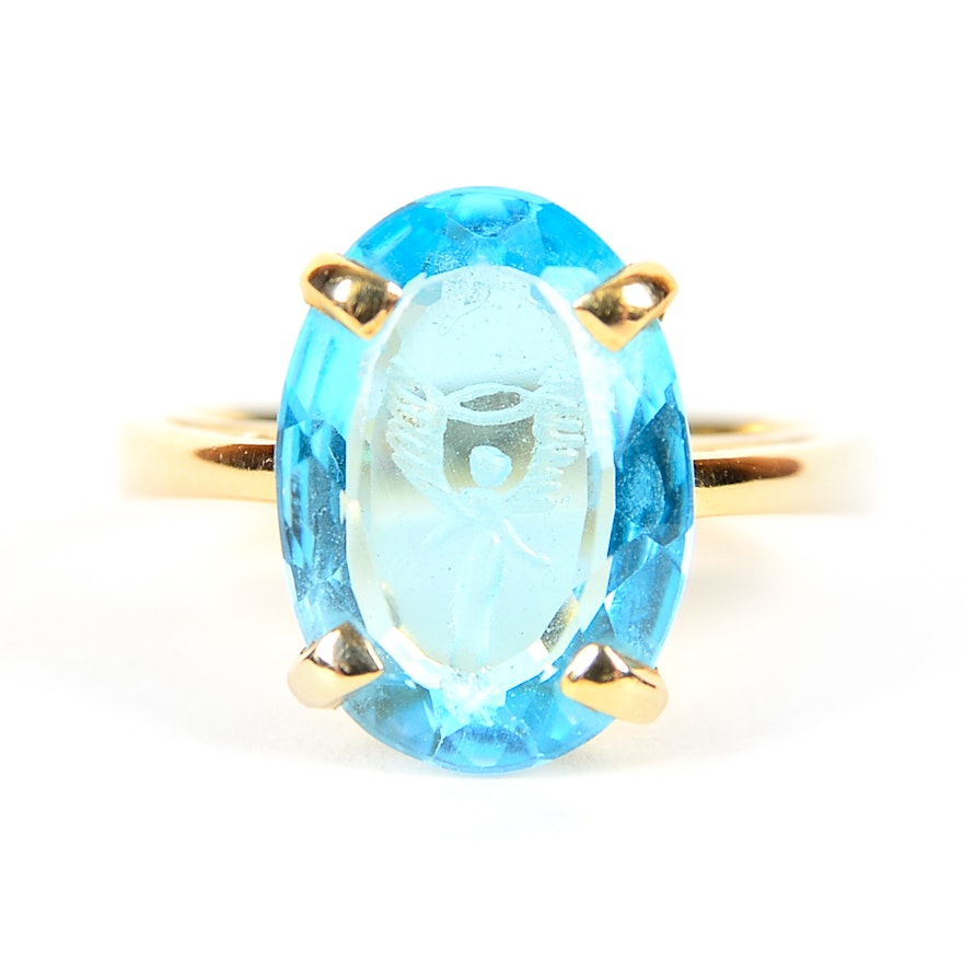 14K Yellow Gold and Blue Topaz Ring