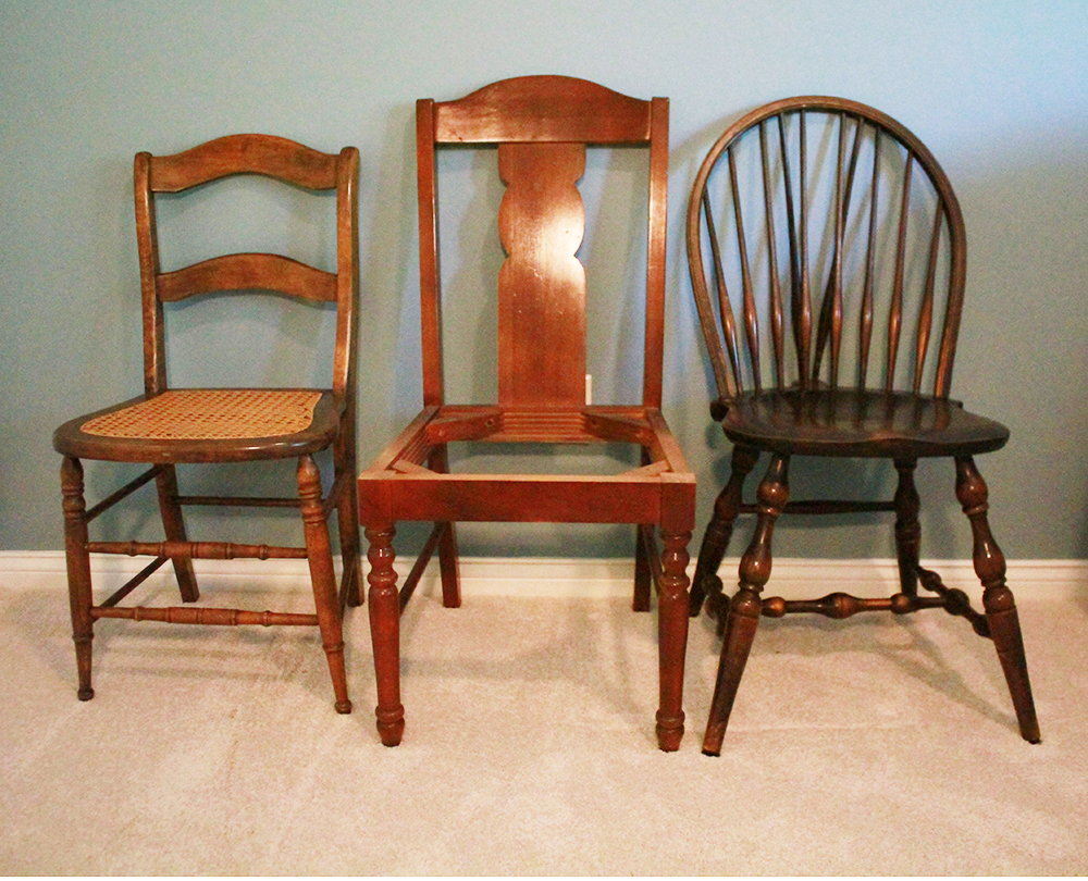 Trio of Vintage Wooden Chairs