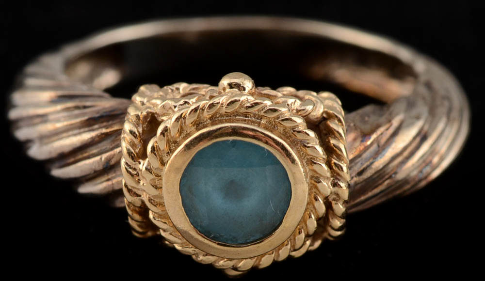 Sterling, 14K Yellow Gold and Blue Sapphire Hinged Cuff and a Sterling and 14K Blue Topaz Ring