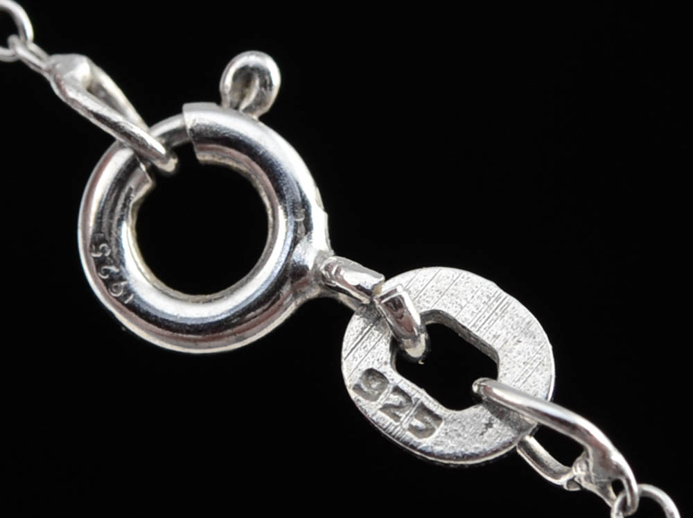 Sterling Chain and Two Sterling Heart Shape Pendants with Garnets and Diamonds