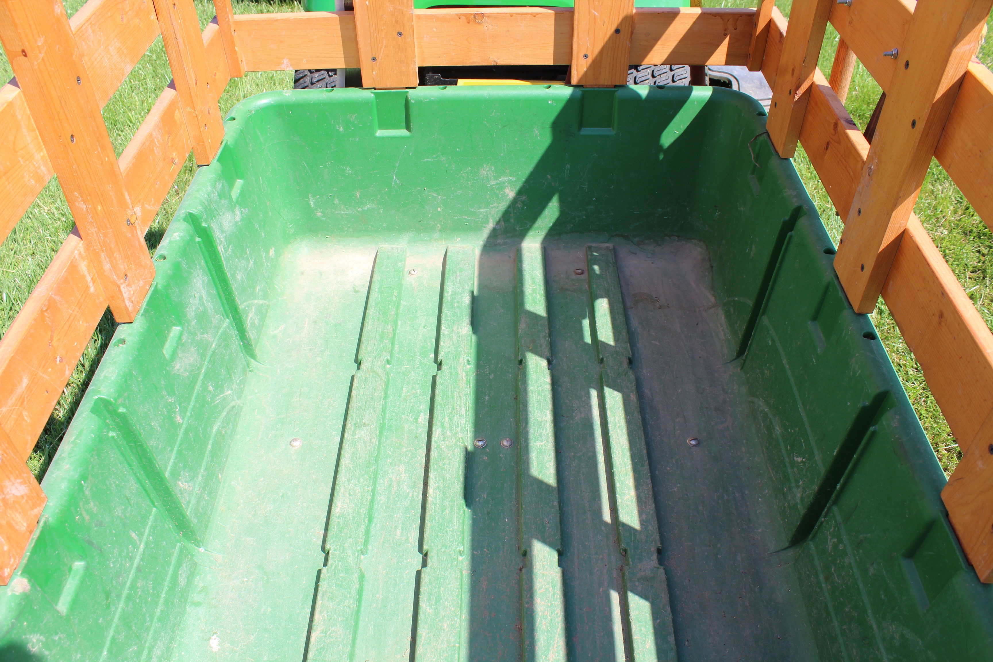 John Deere 10P Tow-Behind Poly Utility Cart with Custom Stake Bed and Tools