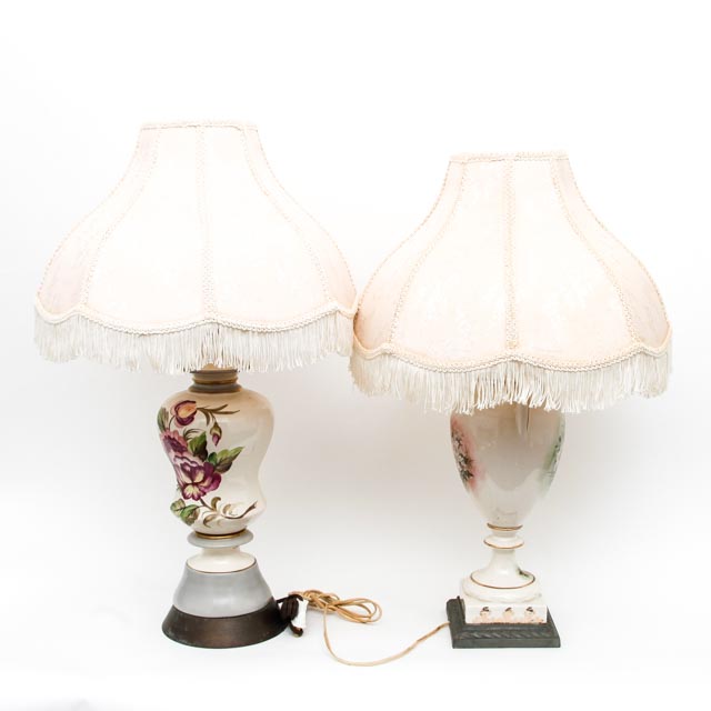 Pair of Floral Painted Lamps