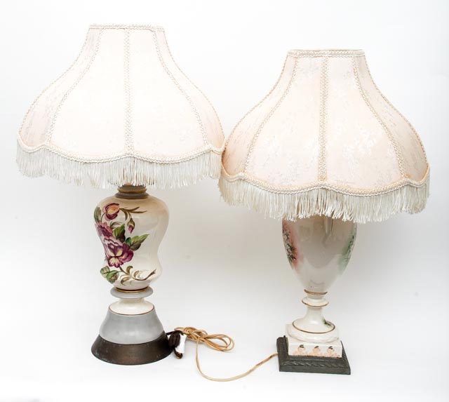 Pair of Floral Painted Lamps