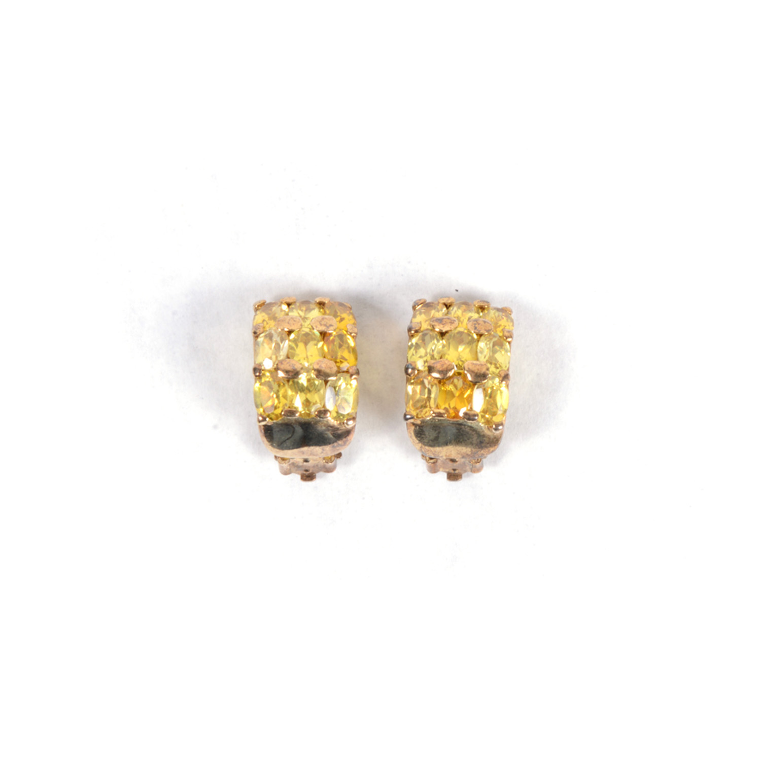 Pair of Gold Tone Clip-On Earrings with Yellow Stones