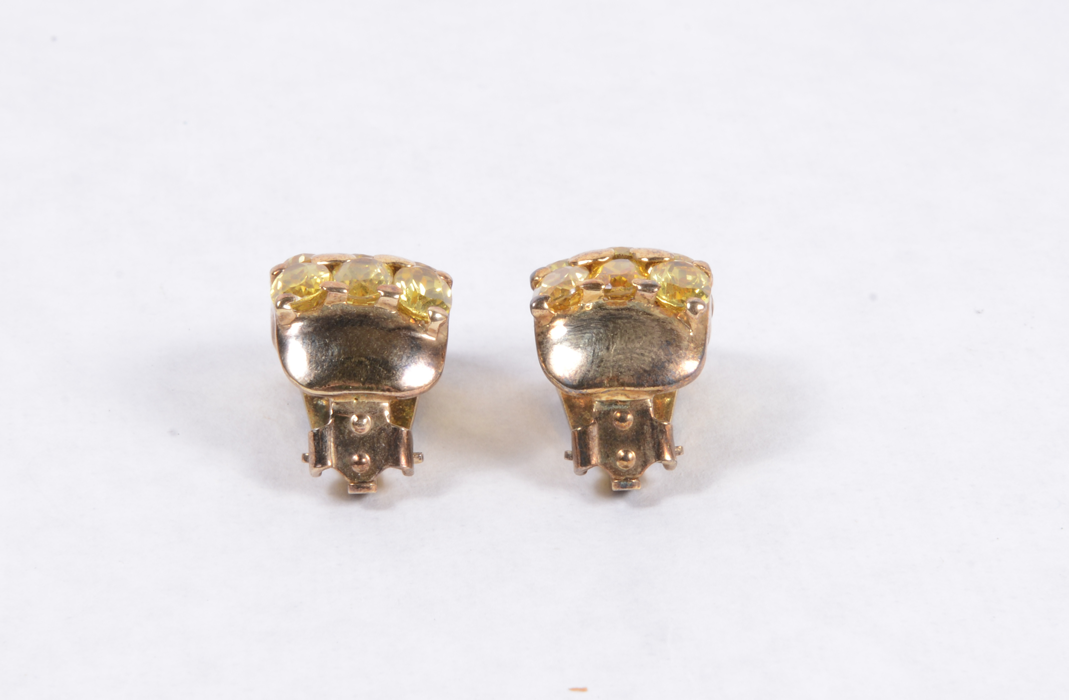 Pair of Gold Tone Clip-On Earrings with Yellow Stones