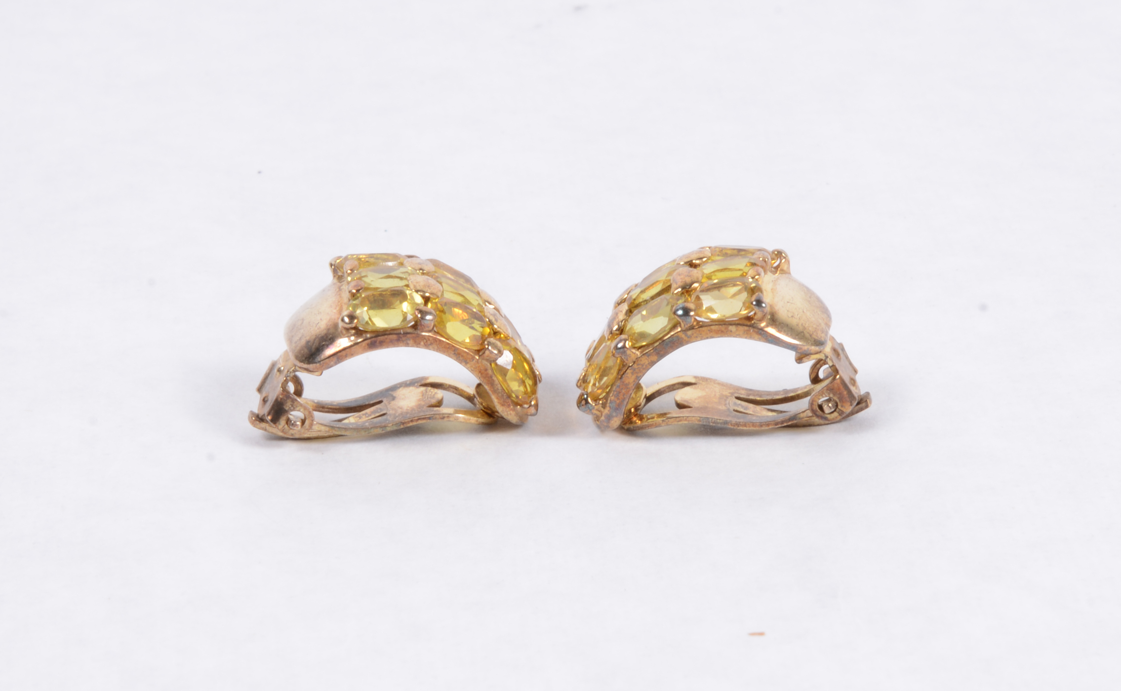 Pair of Gold Tone Clip-On Earrings with Yellow Stones