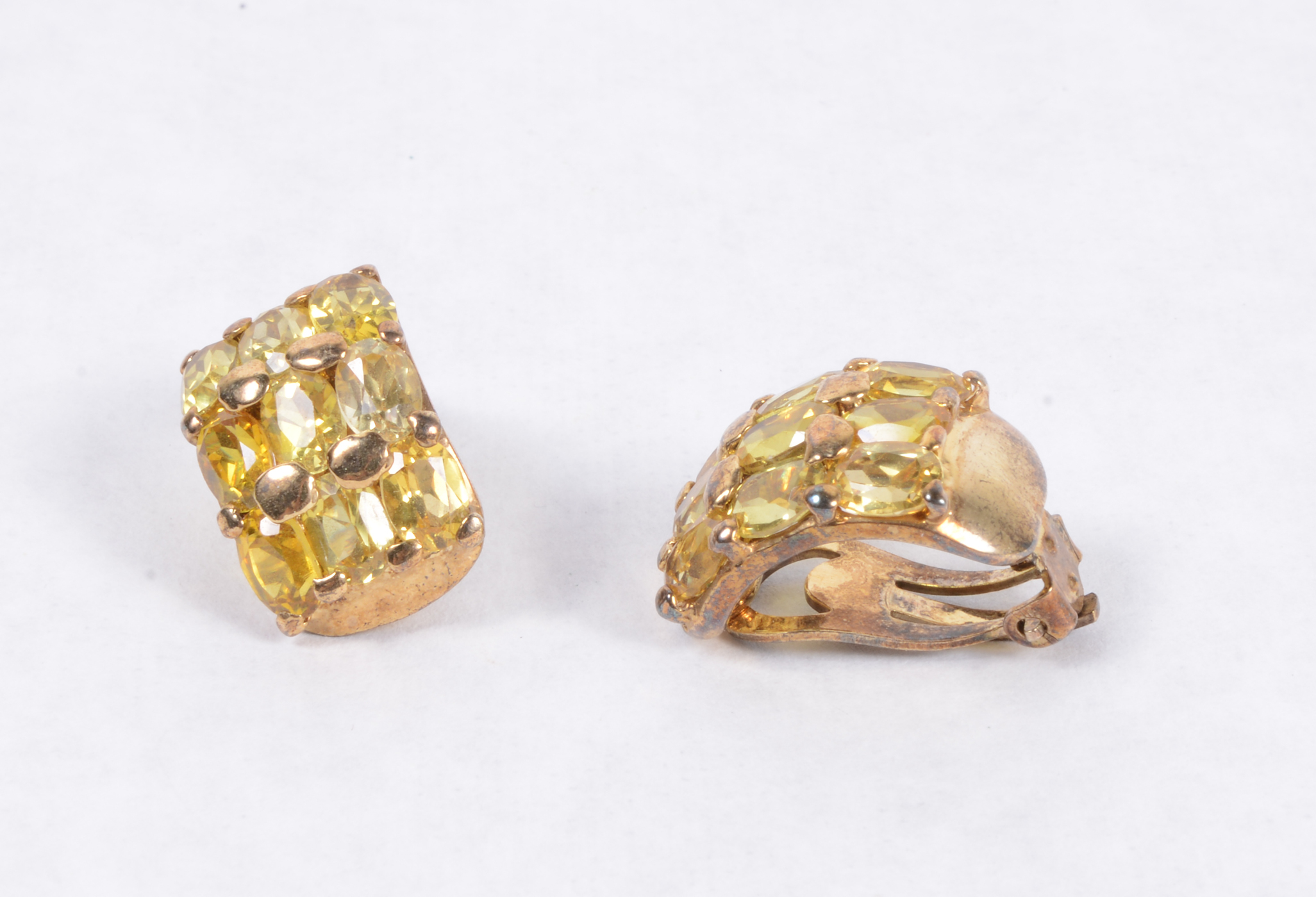 Pair of Gold Tone Clip-On Earrings with Yellow Stones