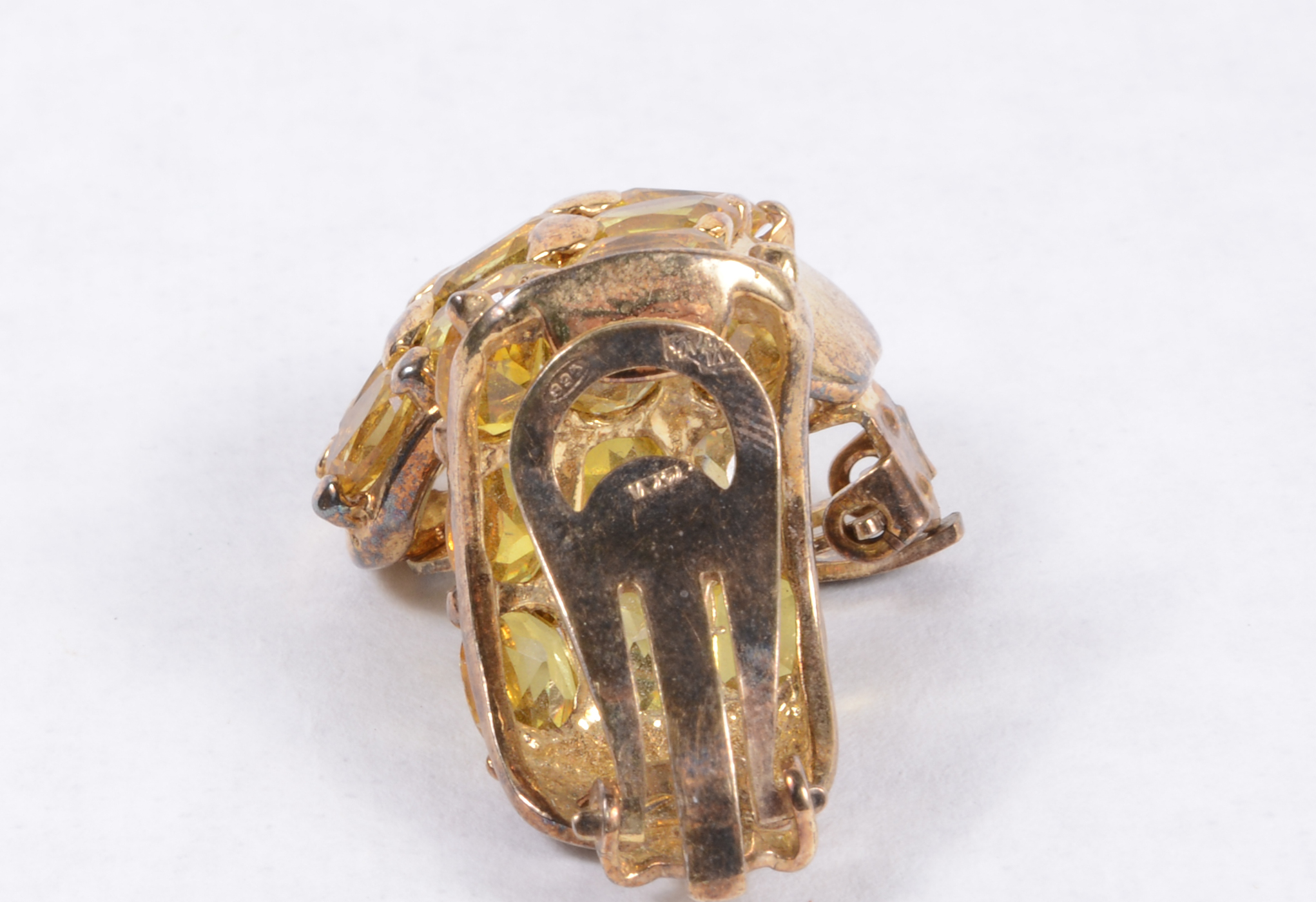 Pair of Gold Tone Clip-On Earrings with Yellow Stones