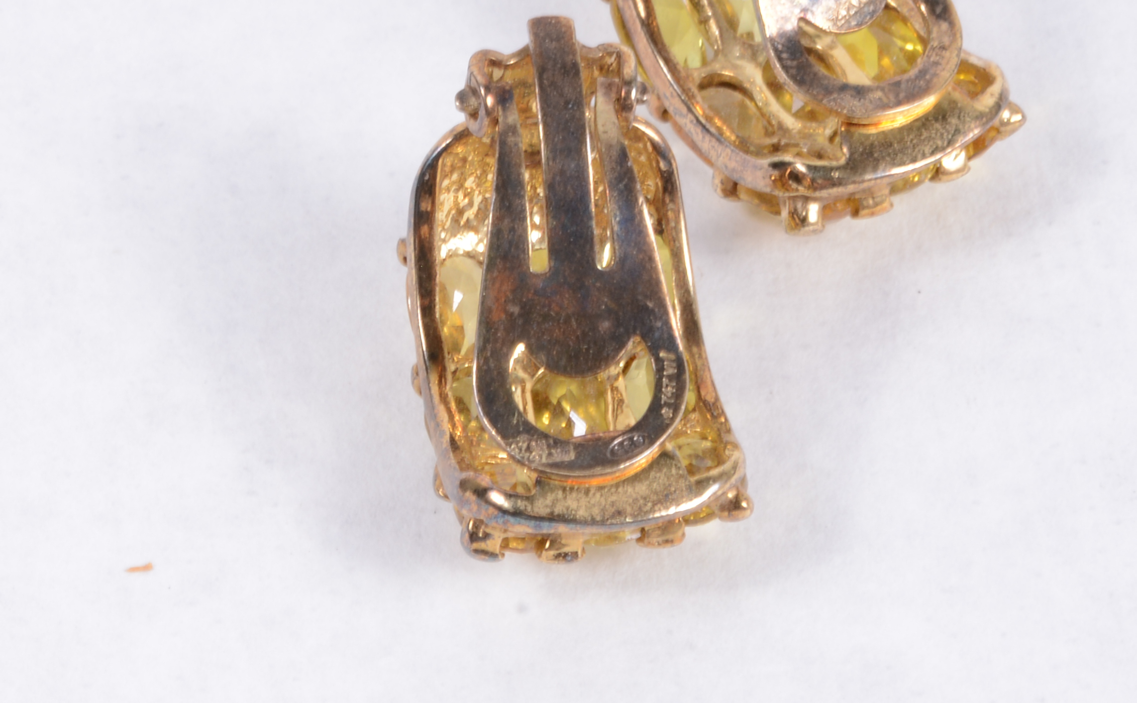 Pair of Gold Tone Clip-On Earrings with Yellow Stones