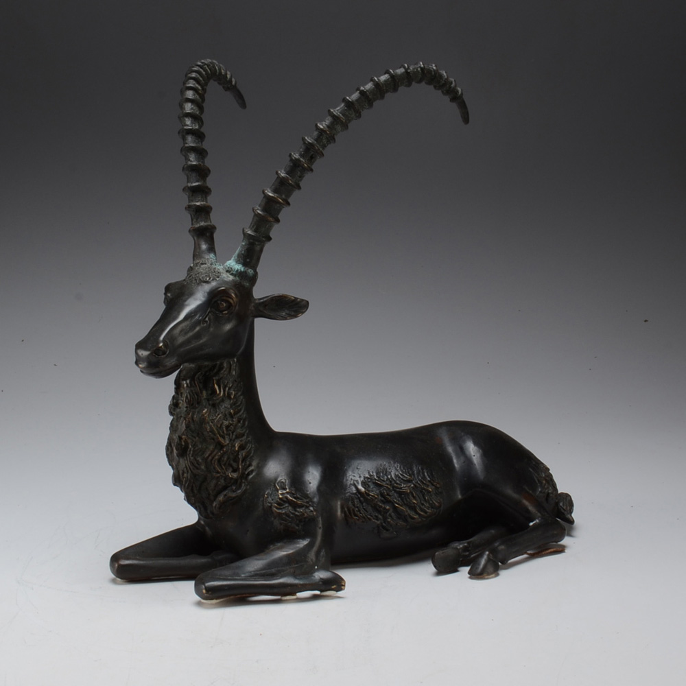 Antique Brass Statue of Recumbent Antelope