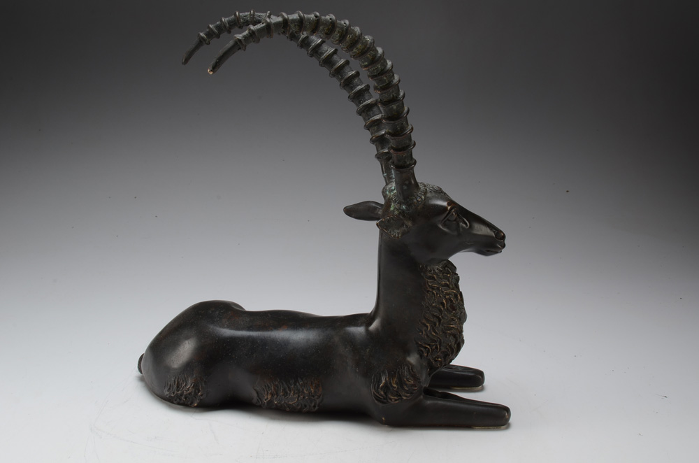 Antique Brass Statue of Recumbent Antelope