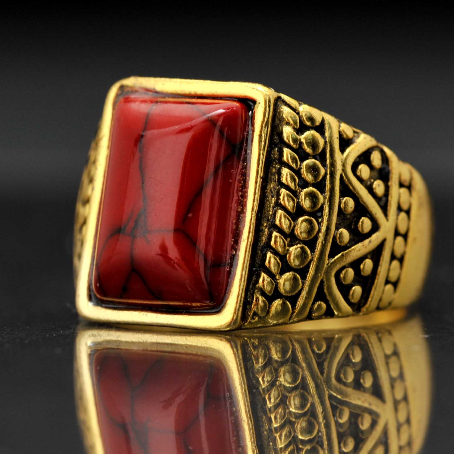 Gold-Tone Costume Ring with Red Synthetic Stone