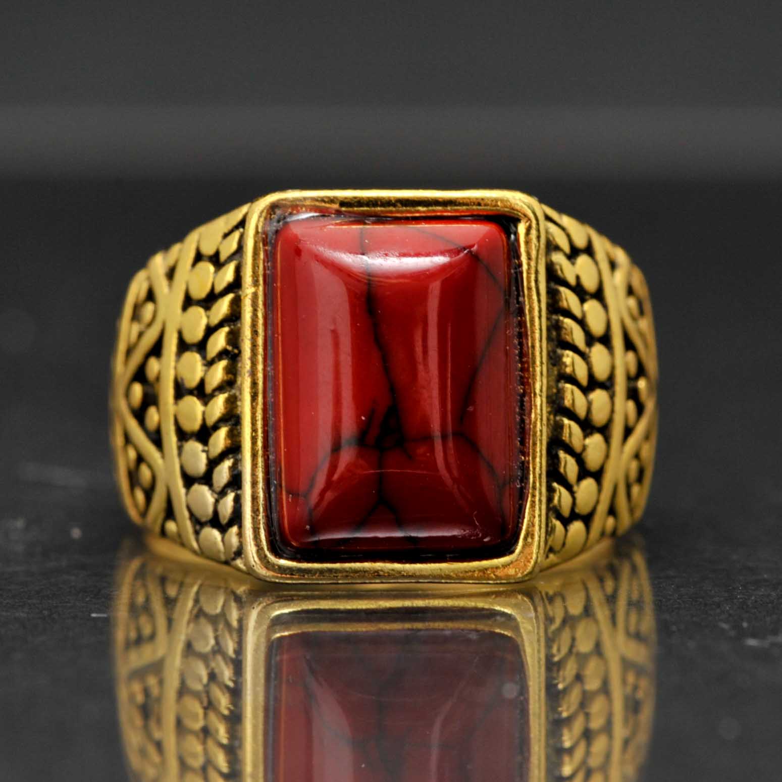 Gold-Tone Costume Ring with Red Synthetic Stone