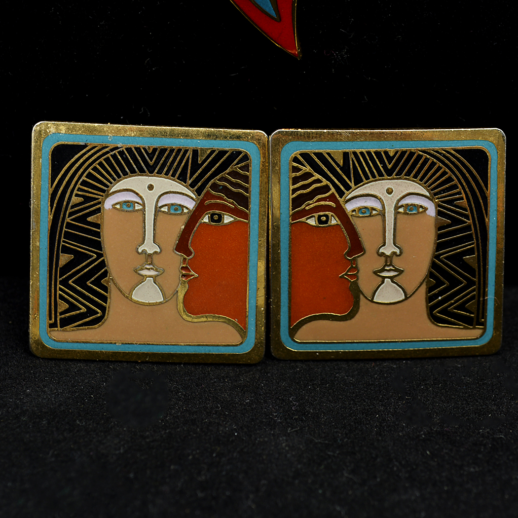Laurel Burch Signed Enameled Earrings and Pin