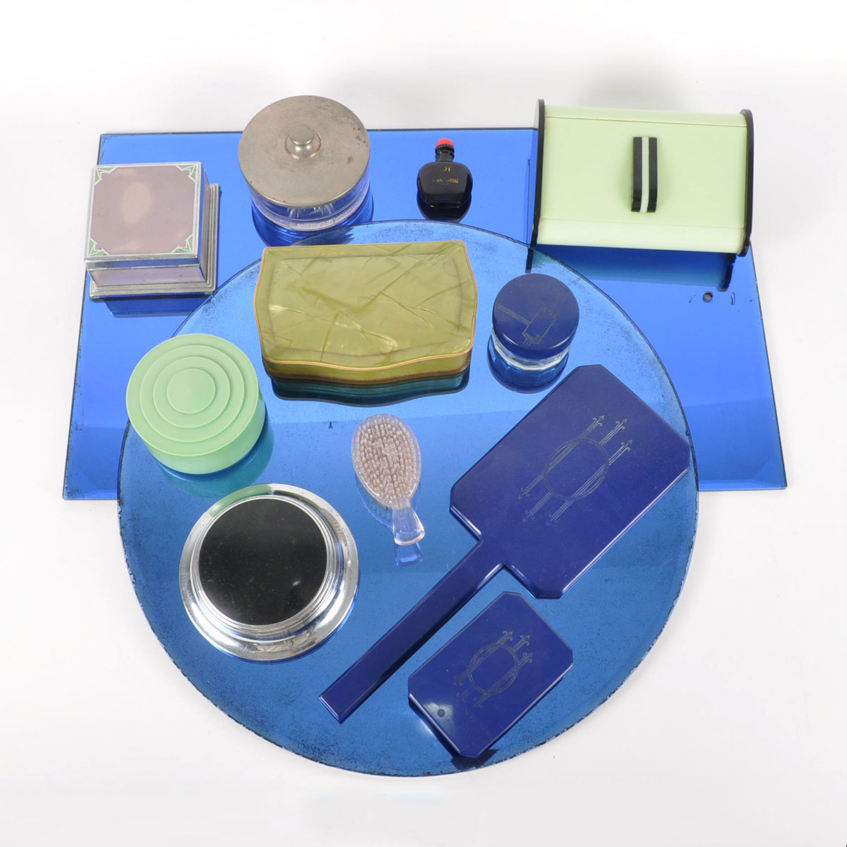 Cobalt Blue Vanity Glass and Art Deco Vanity Items