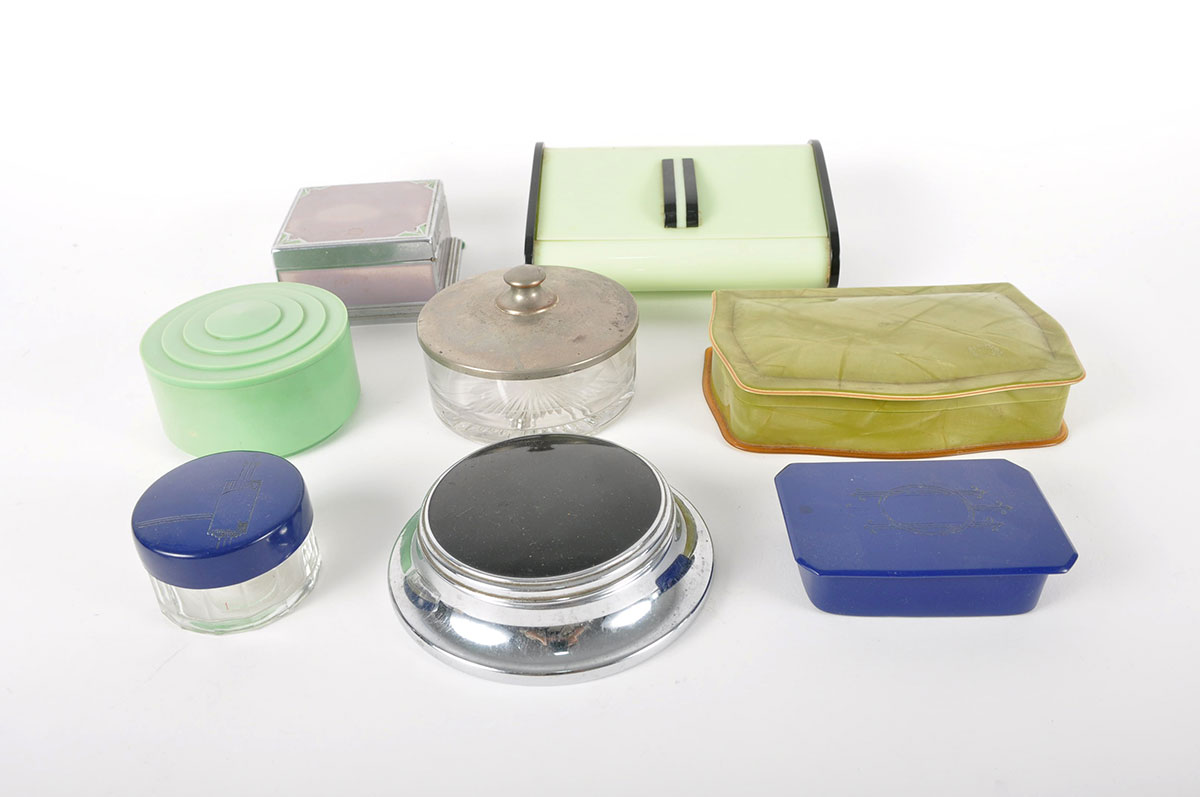 Cobalt Blue Vanity Glass and Art Deco Vanity Items