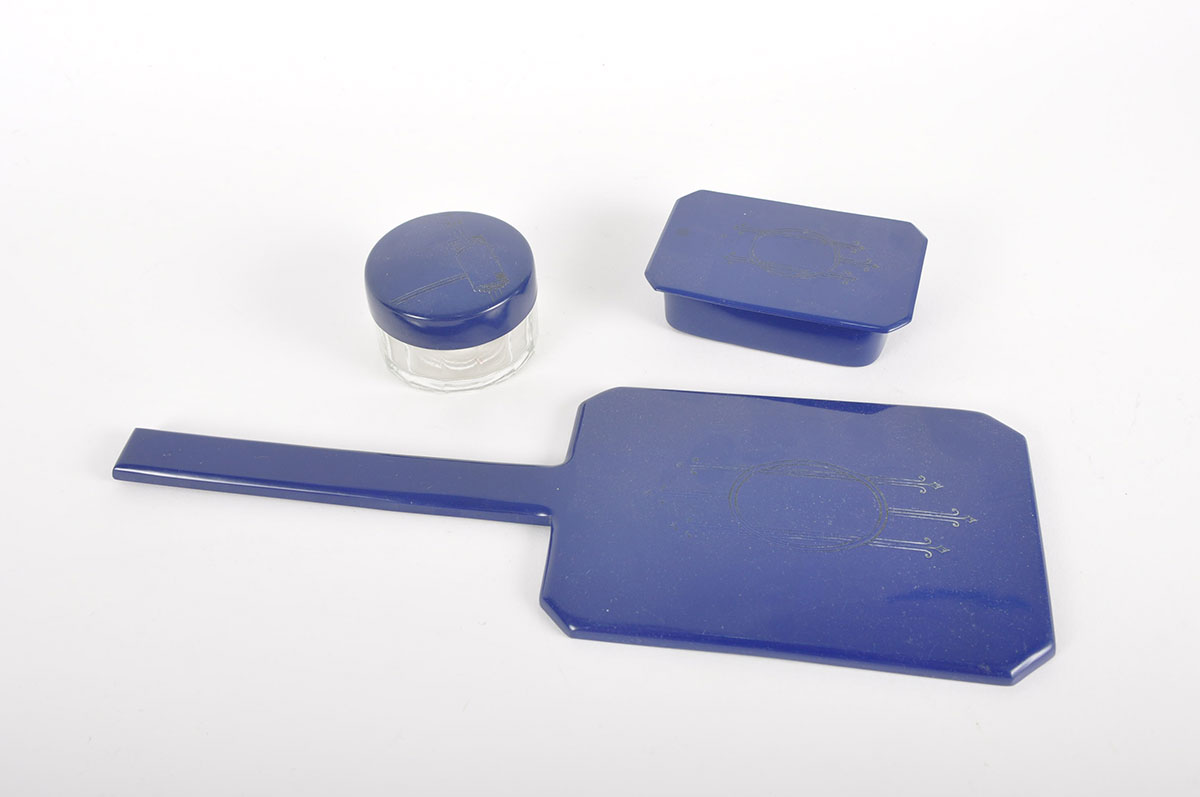 Cobalt Blue Vanity Glass and Art Deco Vanity Items
