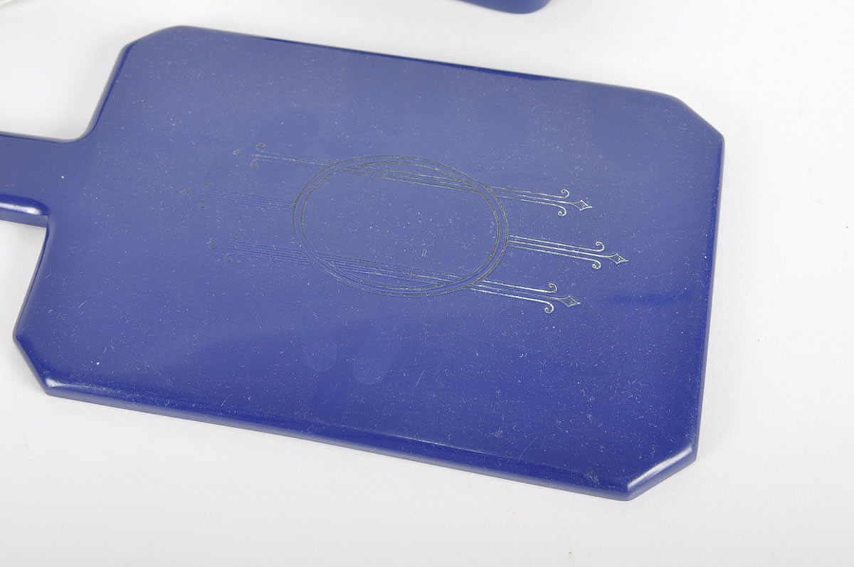 Cobalt Blue Vanity Glass and Art Deco Vanity Items