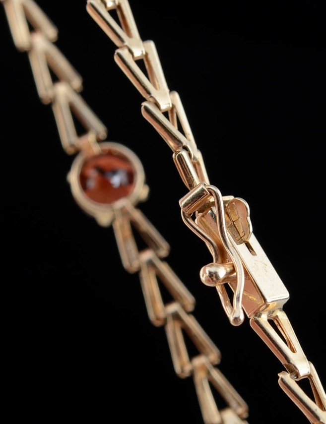 14K Yellow Gold Multi-Color Stone Bracelet and Pierced Earrings and a Brass Link Bracelet with Stones