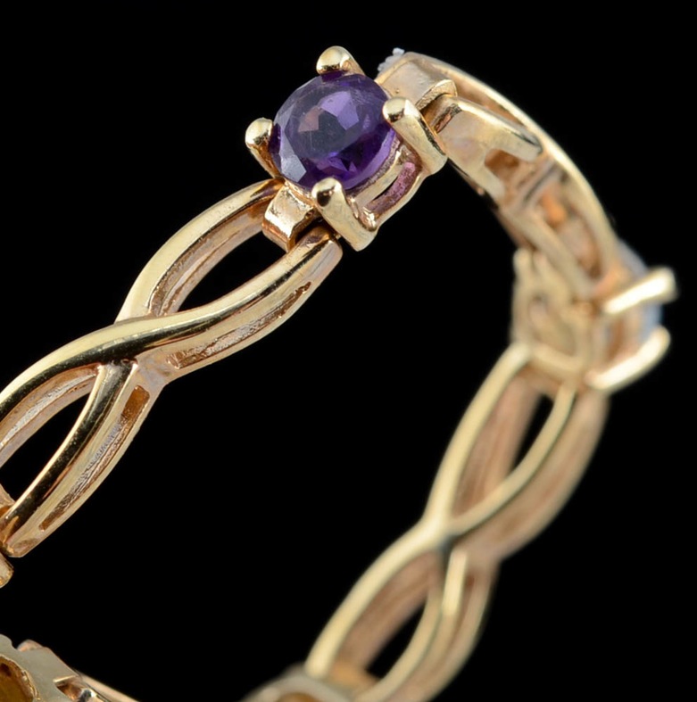 14K Yellow Gold Multi-Color Stone Bracelet and Pierced Earrings and a Brass Link Bracelet with Stones