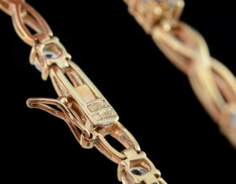 14K Yellow Gold Multi-Color Stone Bracelet and Pierced Earrings and a Brass Link Bracelet with Stones