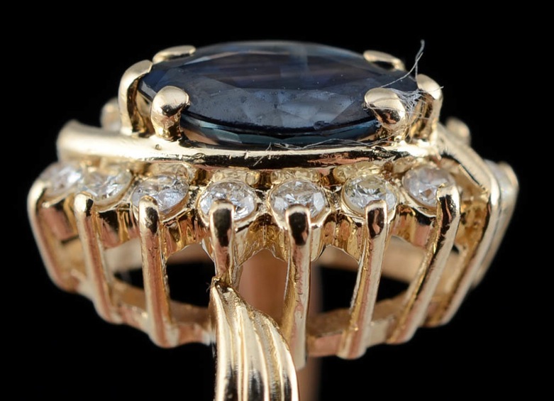 14K Yellow Gold Blue Sapphire and Diamond Ring